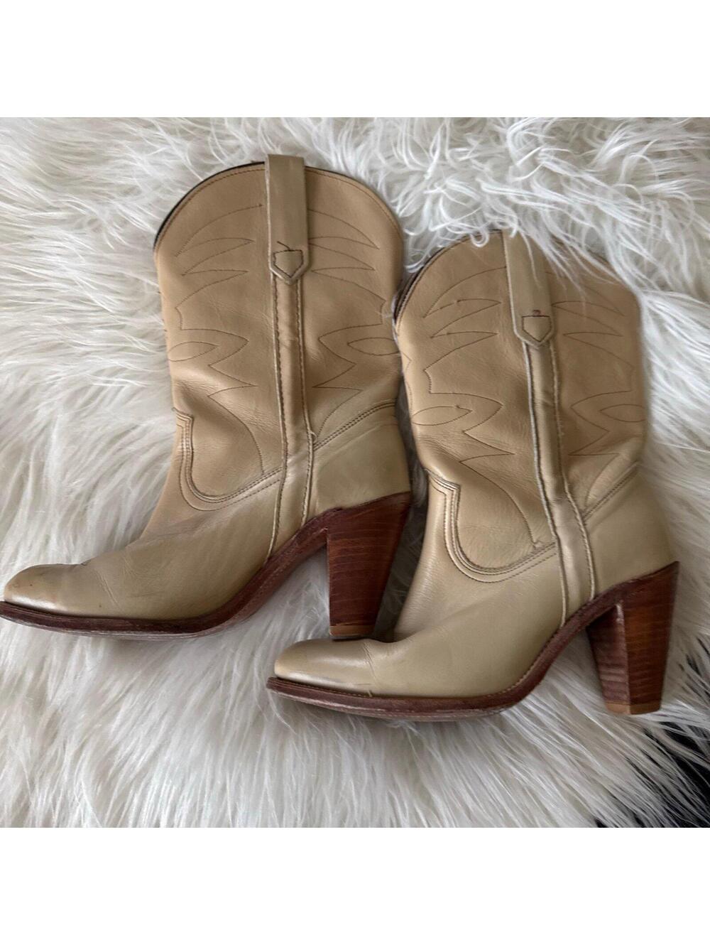 Frye Beige Leather Western Ankle Boots - Picture 4 of 6